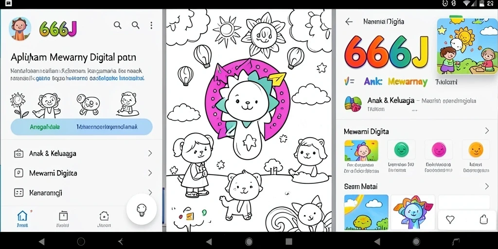 Antarmuka aplikasi 666J dengan fitur mewarnai yang menarik bagi anak-anak.
