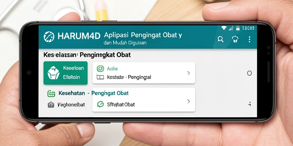 Tampilan antarmuka aplikasi Pengingat Obat HARUM4D yang menarik dan informatif.