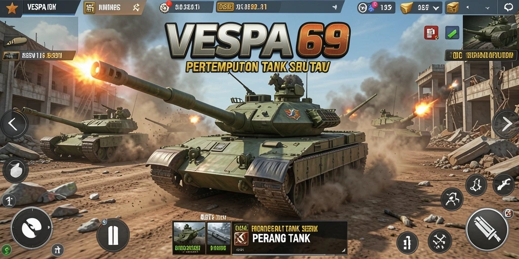 Tampilan antarmuka dan aksi pertempuran tank yang mendebarkan.
